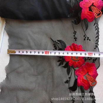 1 Yard Kwiat LaceTrim Ślubna Różowe Czarne Koronki Taśmy Tkaniny Aplikacja dla Dzieci DIY Haftowane Ubrania Rzemiosło 20 cm Szerokość