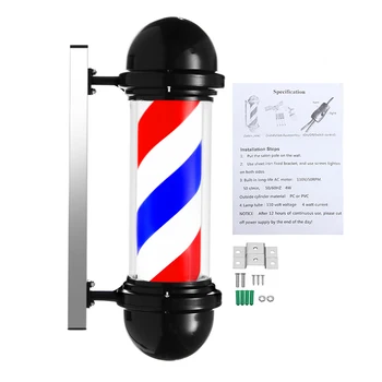 19.7 in LED Barber Shop Sign Pole Light Black White Blue Stripe Design Roating Salon Wall Hanging Light Lamp Beauty Salon Lamp