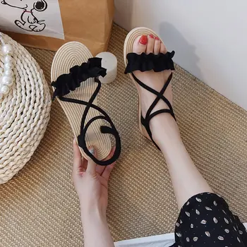2021 wiosna i lato moda nowy jednolity kolor panie sznurowane casual sandały 1738