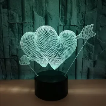 3D LED Night Light Arrow Through the Heart Lampa Ślubny Wystrój Sypialni Zakochane Pary i Dona Najlepszy Prezent