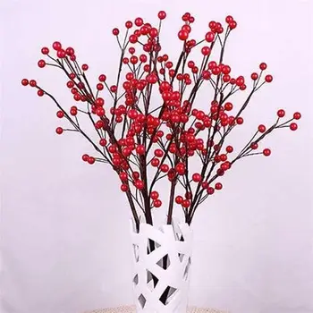 50szt Sztuczny Kwiat Mini Fałszywe Kwiaty Plastikowe Jagody Czerwona Wiśnia Perłowe Pręciki Ślub DIY Biżuteria Handmade