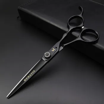 6 calowe czarne nożyczki do włosów sprężynowa regulacja Japońskie nożyczki fryzjerskie 440C fryzjer nożyczki do cięcia i przerzedzenie włosów nożyczki i maszynki do golenia