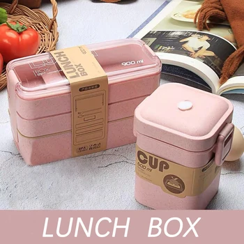 900 ml Przenośny Bento Lunch Box 3 Warstwy Słomy Pszennej Bento Box Kuchenka Naczynia Pojemnik Do Przechowywania Żywności Dzieci Foodbox Ланчбокс