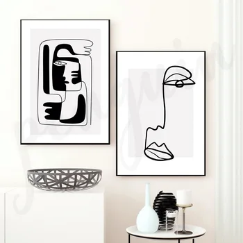 Abstrakcyjna Linia Narysować Twarz Płótno Plakat Skandynawski Styl Drukowania Uchwyt Sztuka Malarstwo Wystrój Zdjęcia Minimalistyczny Dekoracji Domu