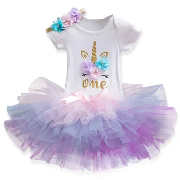 Baby Girl 1 Year Birthday Outfits Tutu Tulle Infant Unicorn Party Toddle Christening Gown Toddle Baby Dresses Letnia odzież