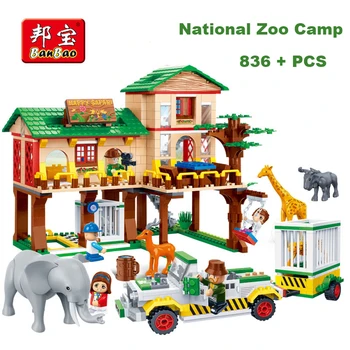 Banbao building block National Zoo Camp House Model Safari Animal Elephant Giraffe education toy For Kids Compatible With brand