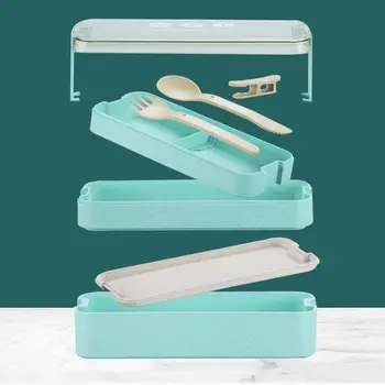 Bento Box Microwave Safe BPA Free 3 Stackable Lunch Box With Divider Spoon & Fork For Kids Adults 1L/33.8 oz