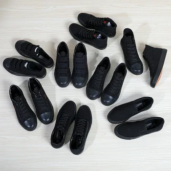Buty męskie, całkowicie czarna torba buty z niskim dachem, męskie rzep, uniwersalna studenckie obuwie, robocza, buty na płaskiej podeszwie