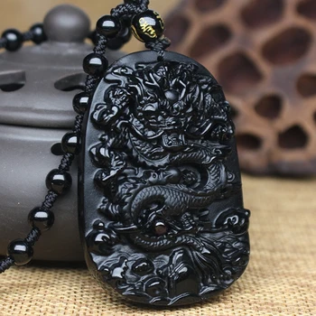 Cienka zewnętrzny naturalny czarny obsydian rzeźbione smok czarny wisiorek Szczęśliwy Amulet naszyjnik wisiorek biżuteria