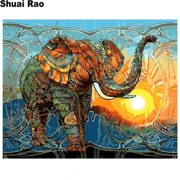 Elephant color painting full round square drill 5d diy diamond painting mosaic embroidery diamond cross stitch animal,