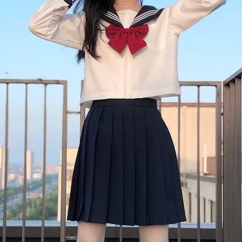 Fajne Kostiumy cosplay Anime Japońskie Uczennice Mundur, Garnitur Komplet Koszula+Spódnica+Pończochy+Krawat
