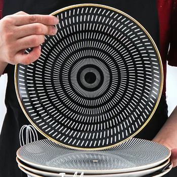 Geometryczne wzory sałatka sushi deser talerz porcelanowe serwisy okrągłe tace dekoracyjne świąteczne talerze, naczynia do gotowania potrawy