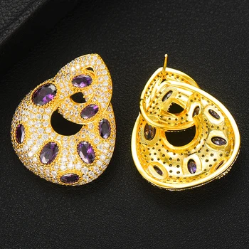 GODK Korea Trendy Purple Waterdrop Stud Earring For Women Accessories Full Cubic Zircon Earrings pendientes mujer moda 2020