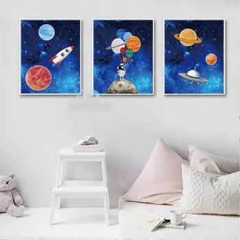 Gwiaździste Kosmiczne Sztuka Drukowania Galaktyki, Planety, Kosmos Astronauci Tematyce Płótno Ścianie Sztuki Idealne dla Dzieci, Chłopiec Dekoracji Sypialni
