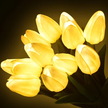 Hotel Ogród Real Touch Home Decor Salon Bon Stole Centerpieces Ślubne Tulipany Sztuczne Kwiaty Nocne Lampki LED
