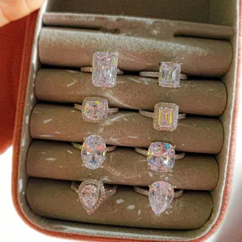 Ins Top Sell Luxury Jewelry 925 Srebro Próby Multi Shape White Topaz CZ Diamond Promise Ring Women Wedding Bridal Ring Gift