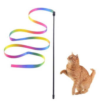 Interaktywne Zabawki dla kotów Rainbow Cat Catcher Ribbon Wand Stick Teaser Stick Toy for Training Kitten