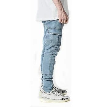 Jeans Spodnie Męskie Casual Bawełniane Spodnie Jeansowe Multi Pocket Ciężarowe Dżinsy Męskie Nowe Modne Spodnie Jeansowe Ołówek Boczne Kieszenie Cargo