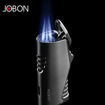 Jobon Metal Triple Torch Jet Zapalniczka Pipe Lighter with Cigar Cutter Visible Gas Akcesoria dla Palących Ładna zapalniczka dla dziewczyn