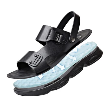 Letnie Skórzane Sandały Dla mężczyzn Na Świeżym Powietrzu Oddychająca Obuwie plażowe Japonki Modne Buty Kryte Zjeżdżalnie Męskie Kapcie Sandały 2021