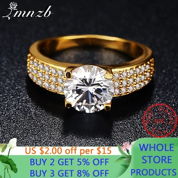LMNZB 18K Gold Color Silver 925 Ring With 8mm 2 Carat Zirconia Diamond Wedding Rings For Women Fashion Jewelry Gift R010