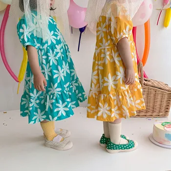 MILANCEL 2021 Letnia Nowa Odzież Dla dziewcząt Kwiat Sukienka na Urodziny Koreańskie z Krótkim Rękawem dla Dzieci Stroje Proste Codzienne Stroje