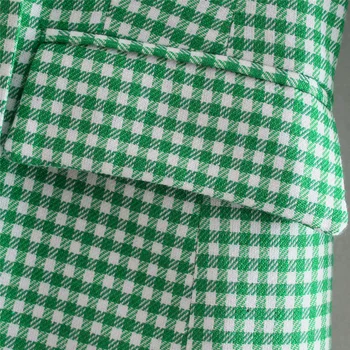 Moda Podwójne Breasted Houndstooth Marynarka Płaszcz Vintage Z Długim Rękawem Kieszenie Damska Odzież Wierzchnia Panie Zielony Garnitur Marynarka