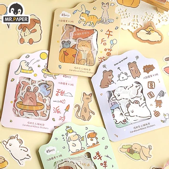 Mr. paper 4 rodzaje pośpiechu Ody do Radości Cute Series Creative Cute Animal Handbook DIY Decoration PET Collage Material Sticker