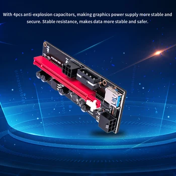 Najnowsza karta PCI-E Riser Board USB 3.0 Pci-E Riser Ver 009S Express od 1X do 16X Przedłużacz Riser Adapter Card Sata od 15 do 6 Pin Kabel zasilający