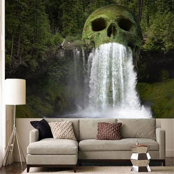 Naturalna Głowa Czaszki Rozpryski Wody Wodospad Drukowanie 3D Gobelin Dekoracji Ściany w Domu na Ścianie Tło Tkaniny(95x73 Cm/150X100 Cm)