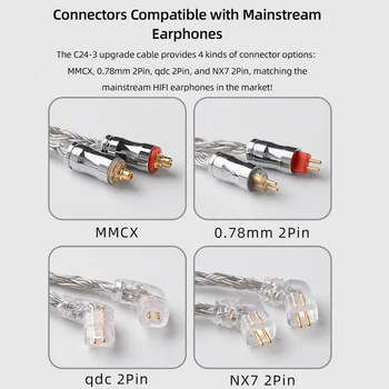 NiceHCK C24-3 Upgrade Wire 24 Core posrebrzana Miedź Kabel do słuchawek 3,5 mm/2,5 mm/4,4 mm MMCX/NX7/QDC/0,78 2Pin do ST-10s YTAO