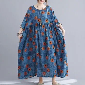 Nowa dostawa 2021 Letni bawełnianej Sukni Kobiety Plus size duża Huśtawka A-Sylwetka Lniany sukienkę Panie Szlafrok Damski Boho Plażowe Sukienki 100 kg