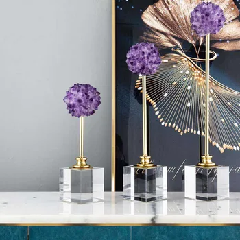 Nowoczesny Wystrój Domu Meble Salon Urządzony Biuro Biurko Fioletowy Kryształ Kamień Ze Złotą, Metalową Podstawkę K9 Luksusowy Ornament