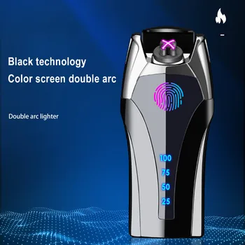 Nowy Wyświetlacz LED Zasilania Czujnik Podwójny Łuk Zapalniczka Akumulator USB Zapalniczka Przenośny Wiatroszczelna Zapalniczka Prezent Dla Mężczyzn