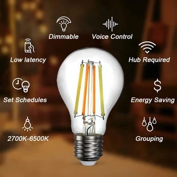 Oeeone ZigBee Smart LED Żarówka E27 Retro Edison Lampa Działa z Echo Plus SmartThings Alexa Google Assistant, A60 220V 7W