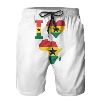 Plaża Oddychający, Szybkoschnący Naukowy R333 koszykówka I Love Ghana Flag Africa Map Koszulka Męskie Szorty