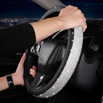 Pokrywa Koła Kierownicy Diamentowa Skóra akcesoria samochodowe dla Kobiet Dziewczyny, 15 Cali, 7 Szt. w Sumie (Biały)