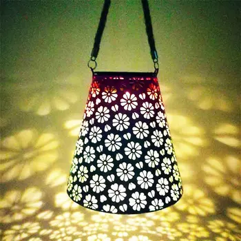 Puste Światła LED Światło Słoneczne Kwiat Projekcji Wiszące Lampy z Kutego Żelaza Wodoodporny Odkryty Dziedziniec Artystyczne Dekoracje