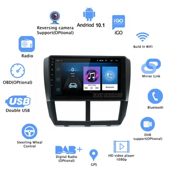 Radio samochodowe do Subaru Forester 2007-2013 2 Din Android 10.1 Car no DVD GPS odtwarzacz Multimedialny Bluetooth Obsługuje OBD DVR USB TPMS