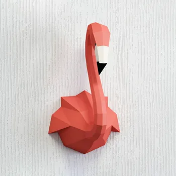 Red Flamingo Papercraft 3D Paper Model Animal Trophy Paper Sculpture for Bar Living Room Wall Decoration Home Decor DIY Handmade