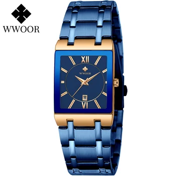 Relogio Feminino 2021 WWOOR New Women Zegarki Top Brand Luxury Blue Women ' s Bracelet Square Watch Ladies Dress zegarek Kwarcowy
