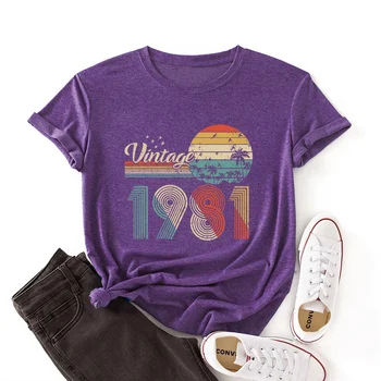 Rocznik 1981 Koszula 40-lecie Kobiety Z Krótkim Rękawem Kolor Casual t-Shirt Letnie Graficzne Koszulki Odzież Damska Topy