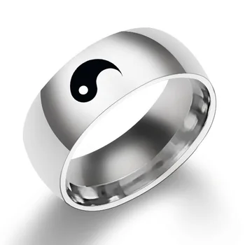 Tai Chi Tytanowa Stal Para Pierścieni Czarno-Białe Wykończenie Ze Stali Nierdzewnej Biżuteria Pierścień Mężczyzn