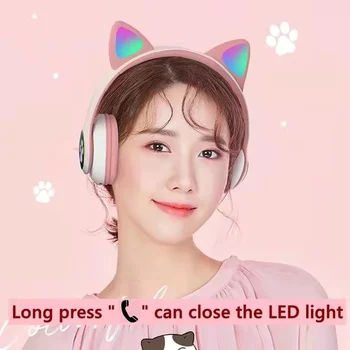 TWS Cute Cat Ear Słuchawki Bluetooth z Mikrofonem Can Control LED Prezent dla Dzieci Dziewczyna Muzyczny Kask Telefon zestaw Słuchawkowy Słuchawki Bezprzewodowe