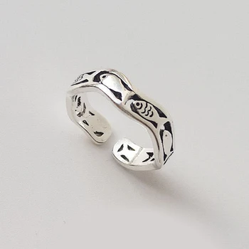 Twórczy Retro Ryby Fala Otwarcie Pierścień Dla Kobiet Elegancki Ślubny Kolor Srebrny Pierścień Biżuteria Prezent Miła Dziewczyna Akcesoria Dla Imprez