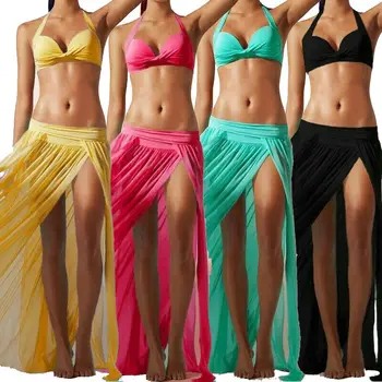 US Women Bikini Swimwear Cover Up Sheer Beach Spódnica Pareo Sarong Długa Maxi Sukienka