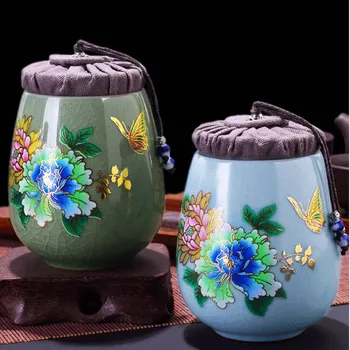 WSHYUFEI Chiński Ceramiczny Tea Caddy Przenośny Szczelny Słoik podróży Tea Caddy Przechowywania Przypraw Herbata Pudełka Cukierki Kawa w Proszku Banki