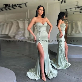 Yipeisha Sexy Side Slit Long Evening Dress Off Shoulder Sweetheart Button Prom Party Dress Formalne Suknie Gwiazd Indywidualne