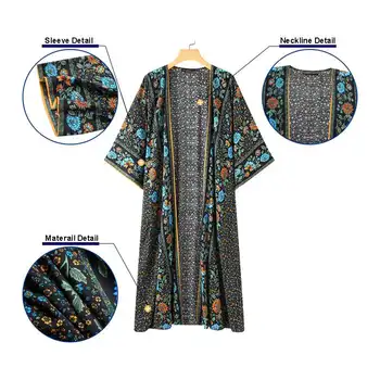 ZANZEA Summer Women Bohemian Cardigan Kwiatowy print Otwarta przednia Część Długa Kimono Casual Vintage Plaża Bluzka z długim Rękawem Koszula Szczyty