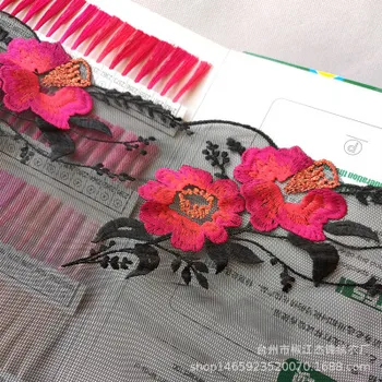 1 Yard Kwiat LaceTrim Ślubna Różowe Czarne Koronki Taśmy Tkaniny Aplikacja dla Dzieci DIY Haftowane Ubrania Rzemiosło 20 cm Szerokość - 